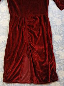 Velvet Midi Dress - Burgundy