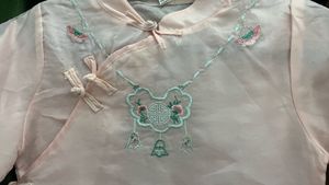 Pink Embroidered Sheer Mandarin Collar Top