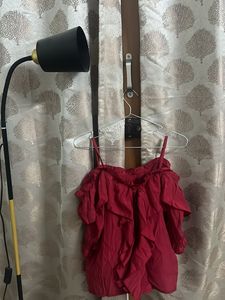 Red Off Shoulder Ruffle Top