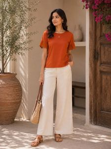 Stylish Rust Ruffle Sleeve Top