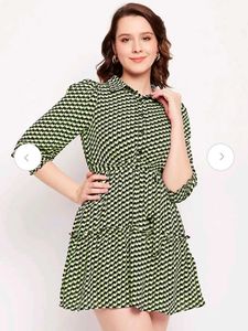 Madame Polka Dot Printed Collar Flared Dress