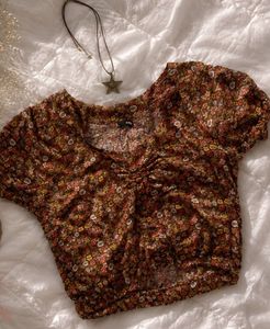 Chic Floral Print Ruched Top
