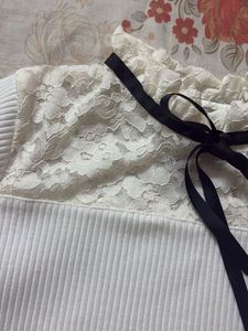 White Lace Trim Top with Bow
