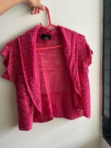 Chic Pink Open Front Knit Cardigan