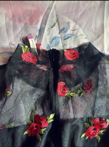 negotiable/Black Mesh Rose Embroidered Dress