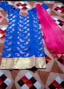 Vibrant Blue Kurta Set with Pink Dupatta