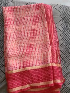 Pink &amp; Red Tie-Dye Saree