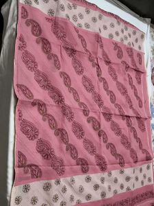 Pink Chikankari Floral Paisley Cotton Saree