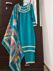 Teal Kurta Set with Printed Dupatta