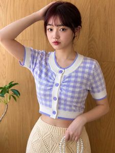 Cute Gingham Cropped Cardigan