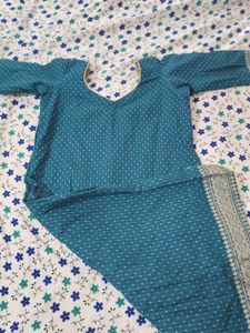 Teal Polka Dot Kurta with Matching Bottom