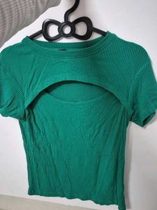 Green Ribbed Cut-out Top