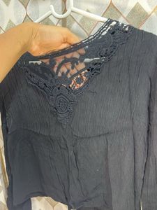 Elegant Black Crochet Neck top