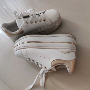 White &amp; Gold Platform Sneakers