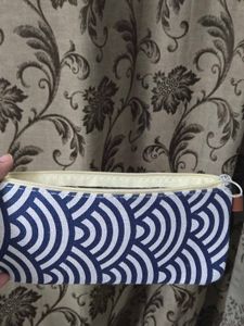 Blue and White Geometric Pouch