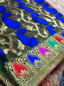Embroidered Blue &amp; Green Saree
