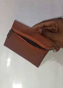 Brown Zipper Pouch with Keychain Clip