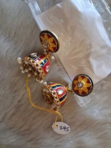 Vibrant Jhumka Earrings with Pearls