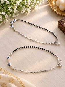 Pure silver Evil eye anklet pair with bill