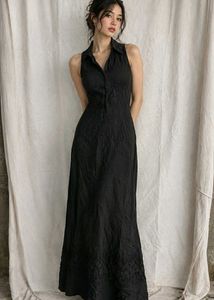 13109. Black Embroidered Maxi Dress
