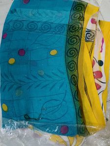 Beautiful Blue Saree with Yellow Border