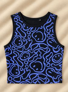 Blue Abstract Print Crop Top