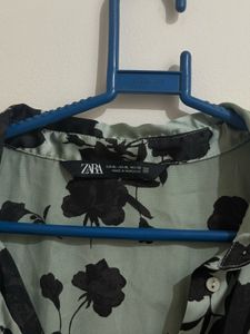 ZARA Oversized Satin Floral Button-Up Shirt