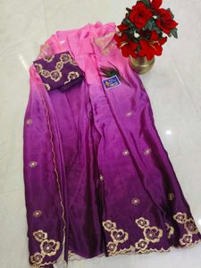 Beautiful Ombre Pink &amp; Purple cut work Saree