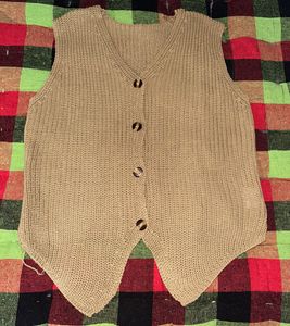 Tan Knit Button-Up Vest