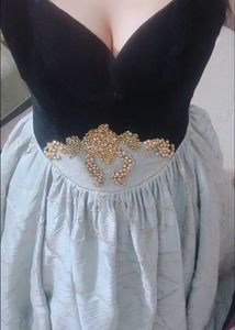 Elegant Black &amp; Sky blue Ball Gown