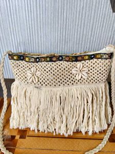 Bohemian Macrame Fringe Crossbody Bag