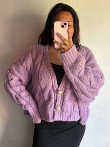 Chunky Knit Lavender Cardigan