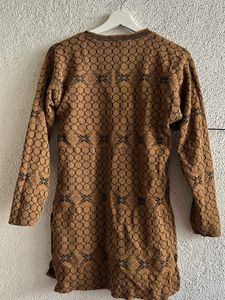 Beautiful Woolen Mustard Kurti With Stand Collar