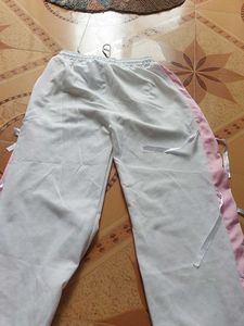 Comfortable White Lounge Pants with Pink Accents