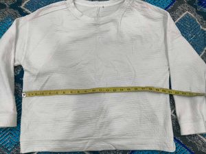 White Textured Long Sleeve Top