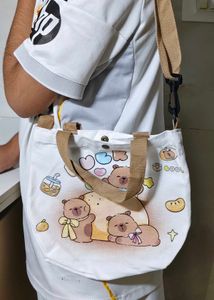 Cute Bear Print Canvas Tote Bag.