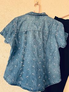 Denim Embroidered Short Sleeve Shirt