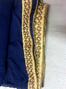 Elegant Royal Blue Saree with Golden Border