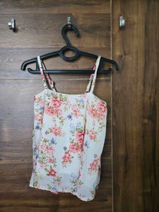 Floral Spaghetti Strap Top – White & Pink