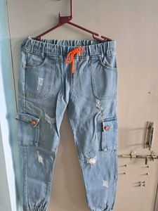 Distressed Light Wash Cargo Jeans