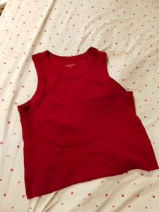 Red Ribbed Sleeveless Tank Top