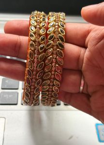 Elegant Orange Silk Thread Bangles - 2 side Bangle