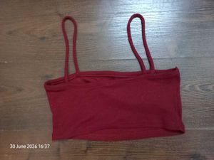 Maroon Ribbed Spaghetti Strap Crop Top