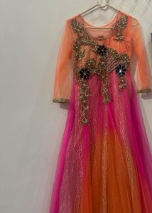 Stunning Orange and Pink Embellished Gown
