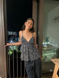 Y2K Geometric Chevron Tiered Cami Top