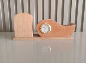 Wooden Desk Organizer with Clock