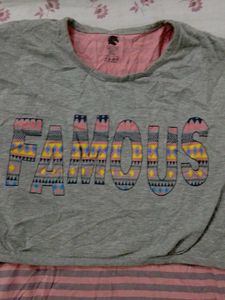 Grey T-shirt with 'FAMOUS' graphic