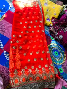 Orange Embroidered Saree