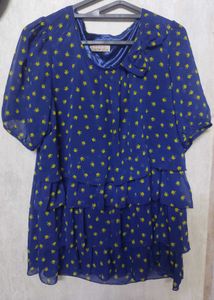 Boho Elephant Print Blue Top With Bow
