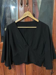 Chic Black Bell Sleeve V-Neck Top